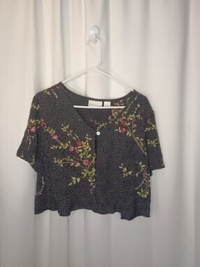 Worthington Dark Cottagecore One Button Floral Crop Cardigan Shrug S 10 Ruffle